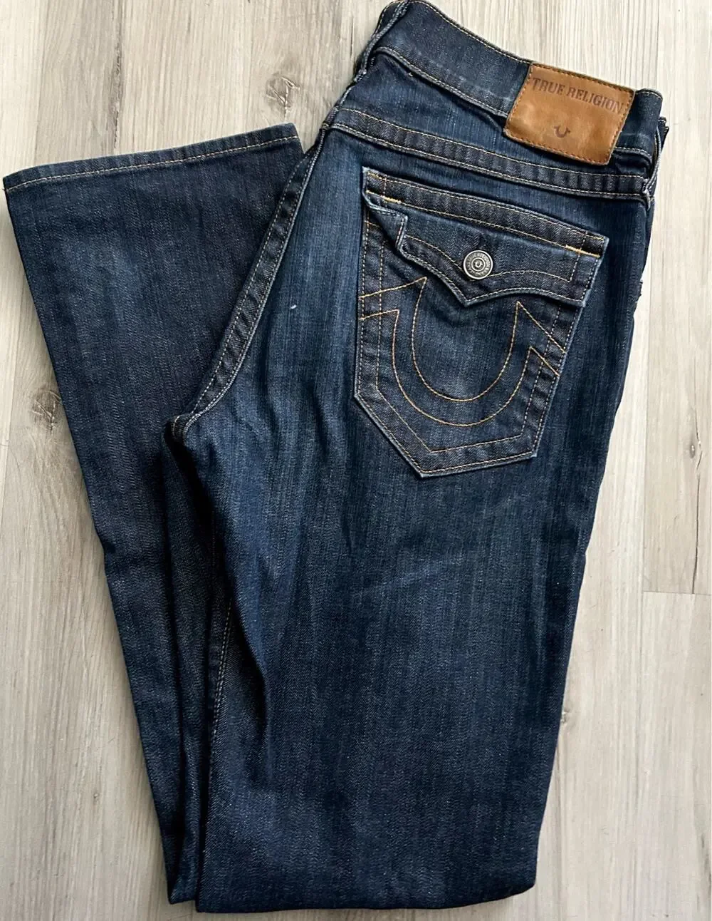 True Religion RICKY w/ Button Flap Blue Denim Jeans Straight Leg Mens Sz 33x32